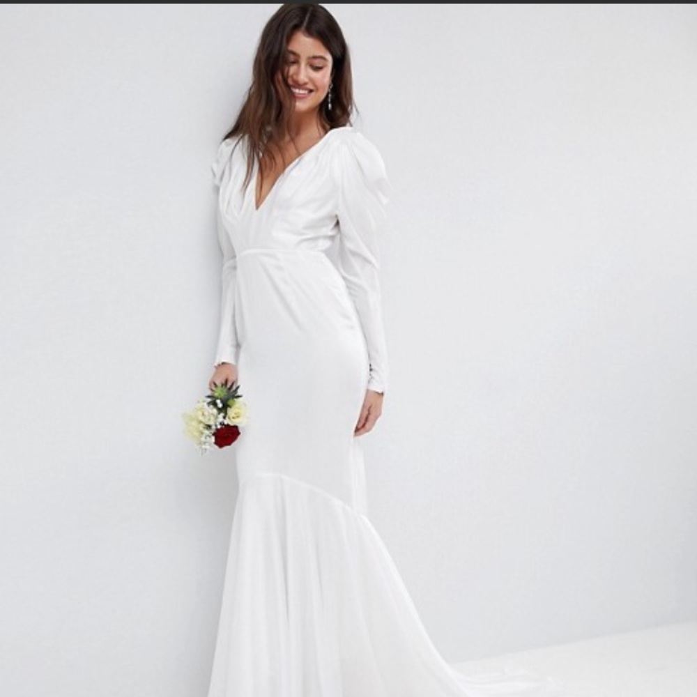 ASOS Pintuck Shoulder Wedding Dress with Fishtail
